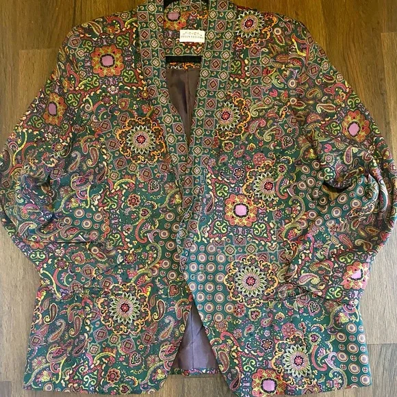 Vintage Susan Bristol Paisley and Floral Print low V-neck Blazer size 12 - Picture 8 of 8